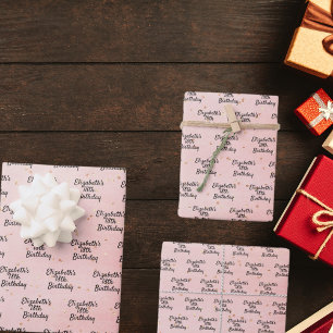 Birthday blush pink gold name script wrapping paper sheet