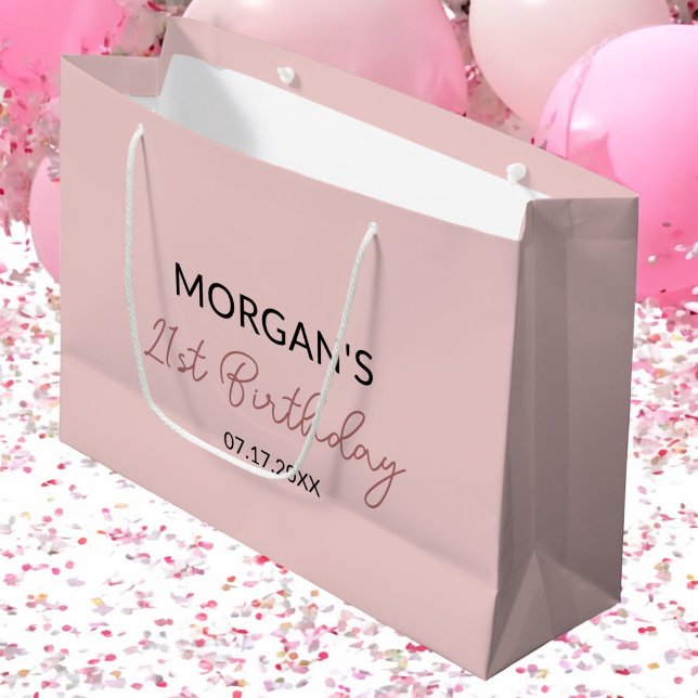 Birthday Blush Pink Monogram Name Large Gift Bag (Creator Uploaded)