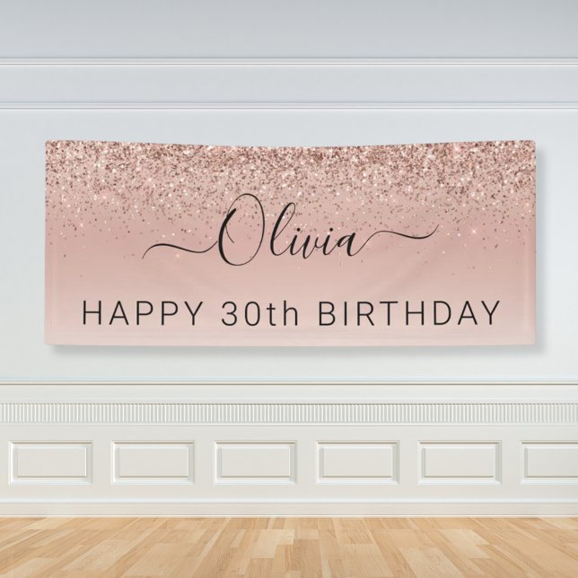 Birthday Blush Pink Rose Gold Glitter Girly Banner (Creator Uploaded)