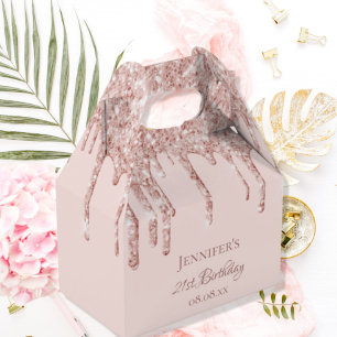 Birthday blush pink rose gold monogram favour box