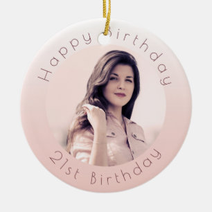 Birthday blush rose gold photo ceramic tree decoration
