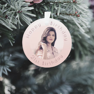 Birthday blush rose gold photo ornament