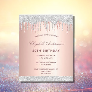 Birthday blush rose gold silver budget invitation flyer