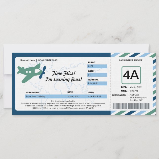 Birthday Boarding Pass Ticket Invitation (Front)