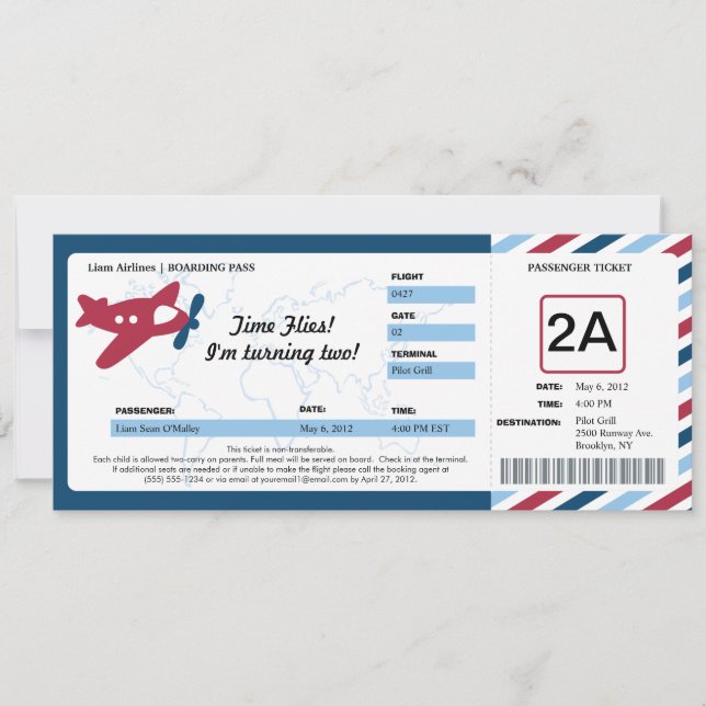 Birthday Boarding Pass Ticket Invitation (Front)