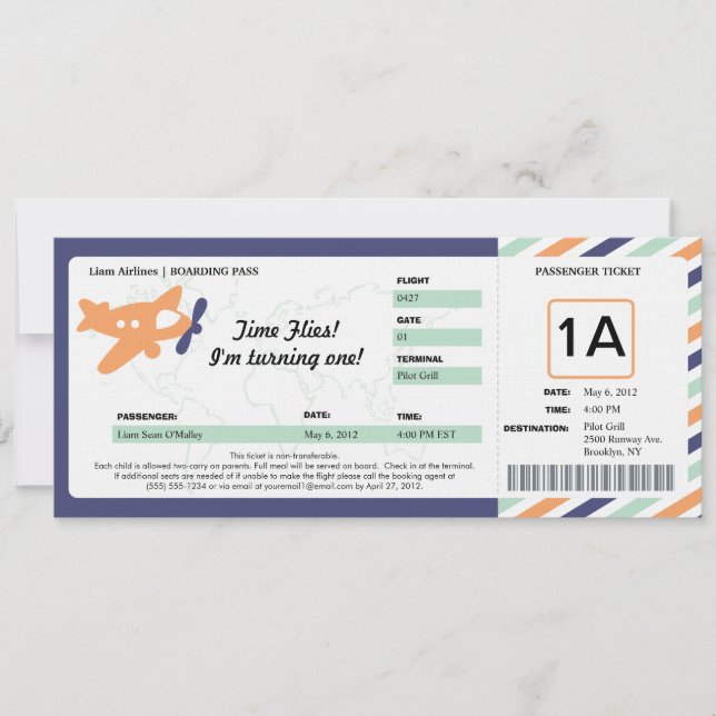 Birthday Boarding Pass Ticket Invitation (Front)
