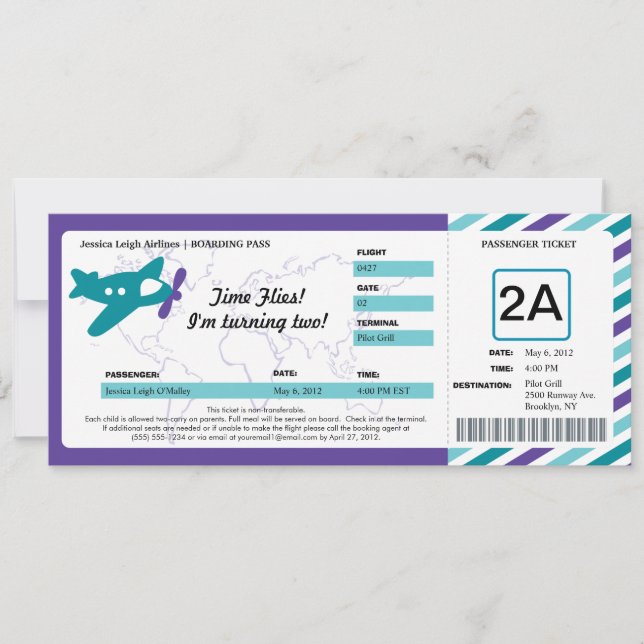 Birthday Boarding Pass Ticket Invitation (Front)