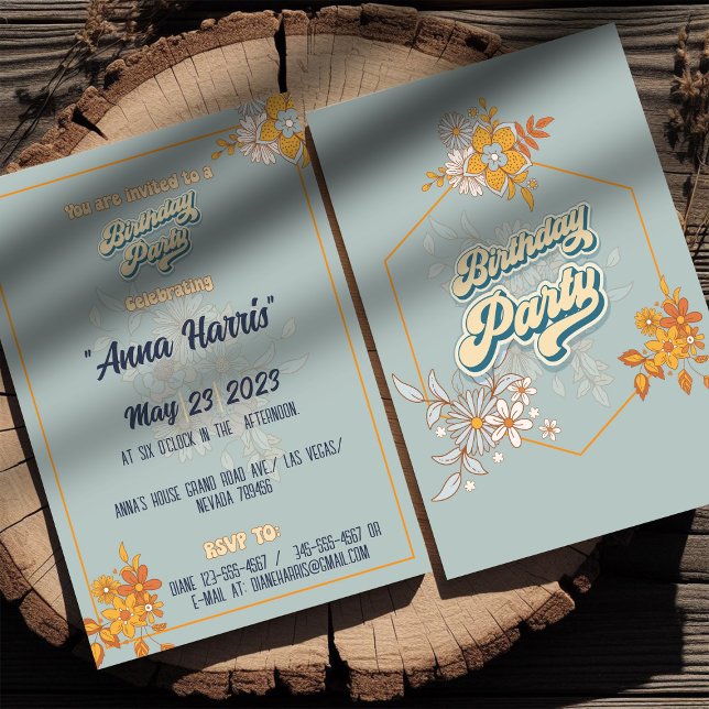 Birthday bohemian groovy style b-day idea invitation (Creator Uploaded)