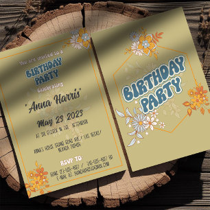 Birthday bohemian groovy style b-day vintage look invitation