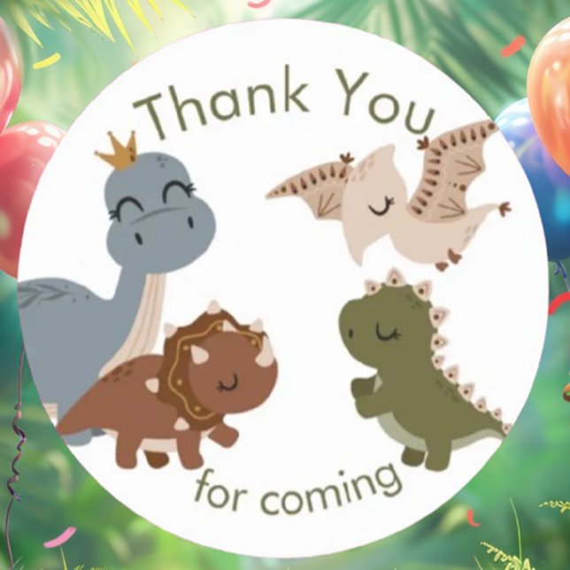 Birthday Boho Dinosaurs, Thank You Classic Round Sticker (These adorable, customized dino stickers can be personalized just for your little one.)