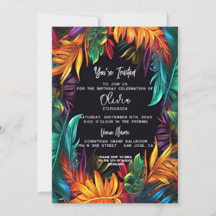 Birthday Bold Neon Tropical Foliage Invitation