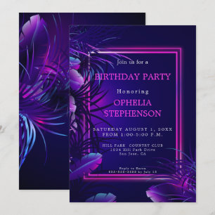 Birthday Bold Tropical Neon Birthday Invitation