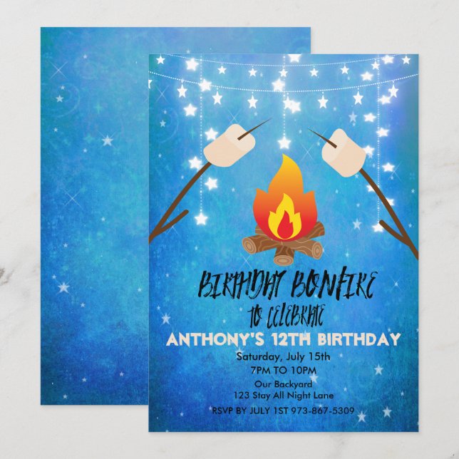 Birthday Bonfire Campout Birthday Party Invitation (Front/Back)