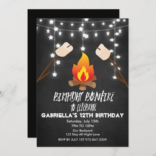 Birthday Bonfire Campout Birthday Party Invitation (Front/Back)