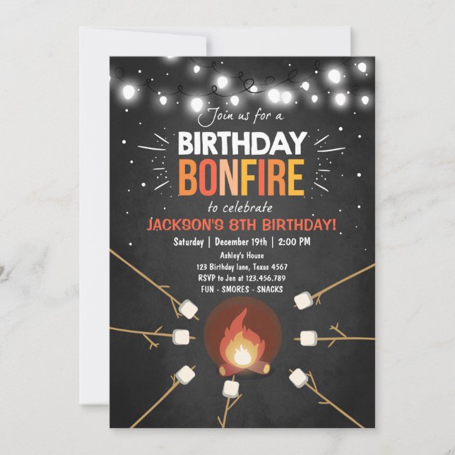 Birthday Bonfire Campout Cookout Party invitation (Front)