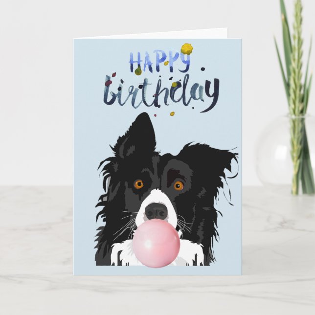 Birthday Border Collie Dog Animal Bubble Gum Card (Front)