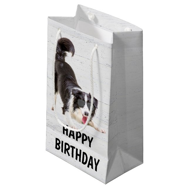 Birthday Border Collie with Sunglasses Small Gift Bag (Front Angled)