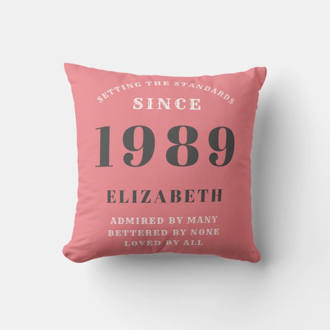 Birthday Born 1989 Add Your Name Pink Standards Cushion (Front)