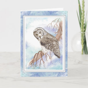 Birthday Boss with Great Grey, Grey Owl Bird Card