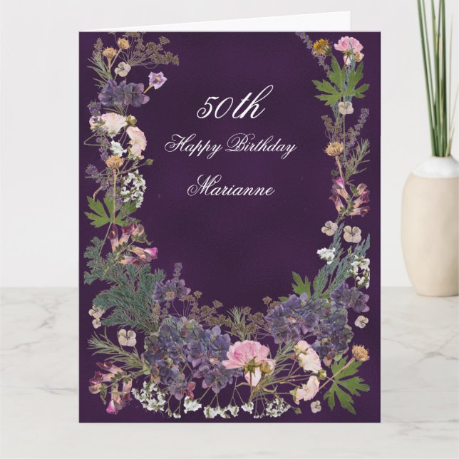 Birthday Botanical Floral on Moody Purple Card (Front)
