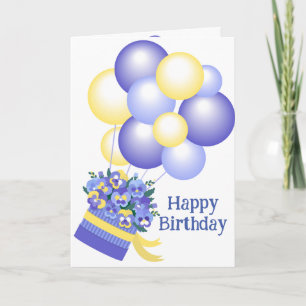 Birthday Bouquet Balloons Pansy Garden Flowers Card