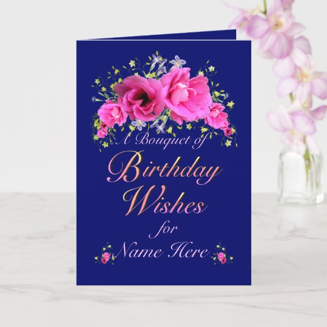 Birthday Bouquet of Flowers and Wishes Card (Orchid)