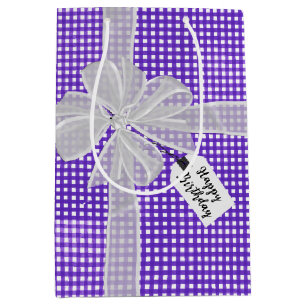 Birthday Bow On Gingham  Medium Gift Bag