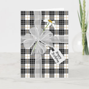 Birthday Bow with Daisies On Tartan Plaid  Card