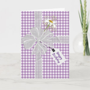 Birthday Bow with Daisy On Gingham Card