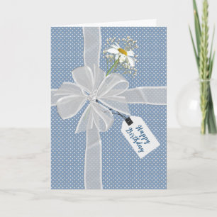 Birthday Bow with Daisy On Gingham Card