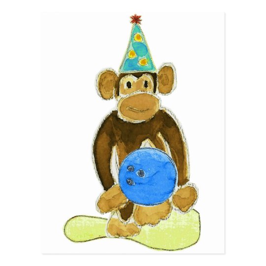 Birthday Bowling Monkey Postcard