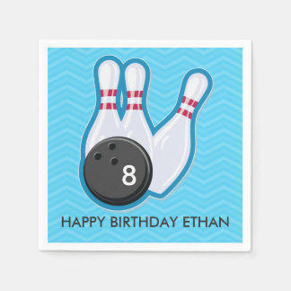 Birthday Bowling Party Chevron Blue Napkin
