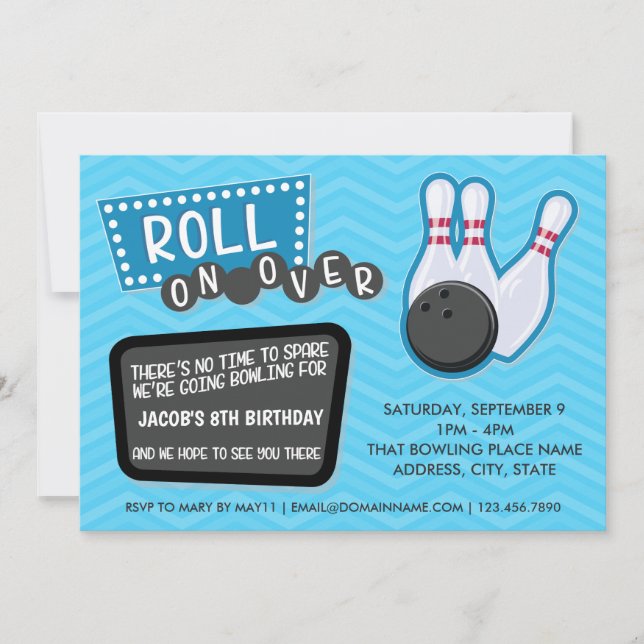 Birthday Bowling Party Roll On Over Invite (Front)