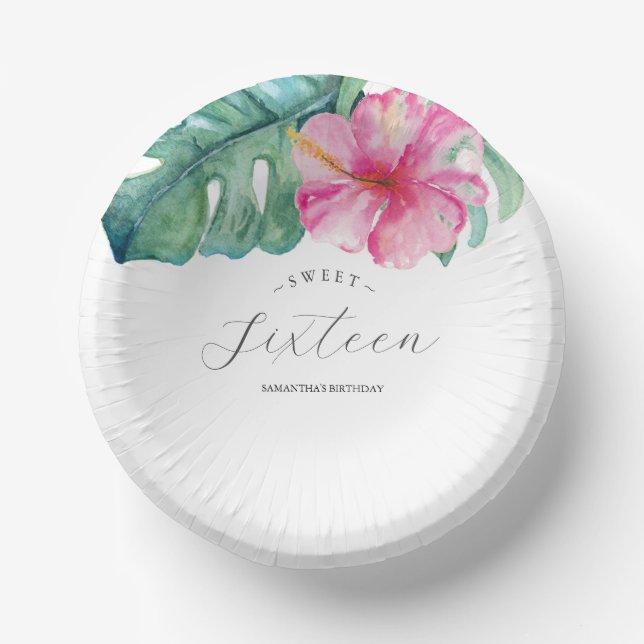 Birthday Bowls Sweet 16 Tropical Paper Plate (Front)