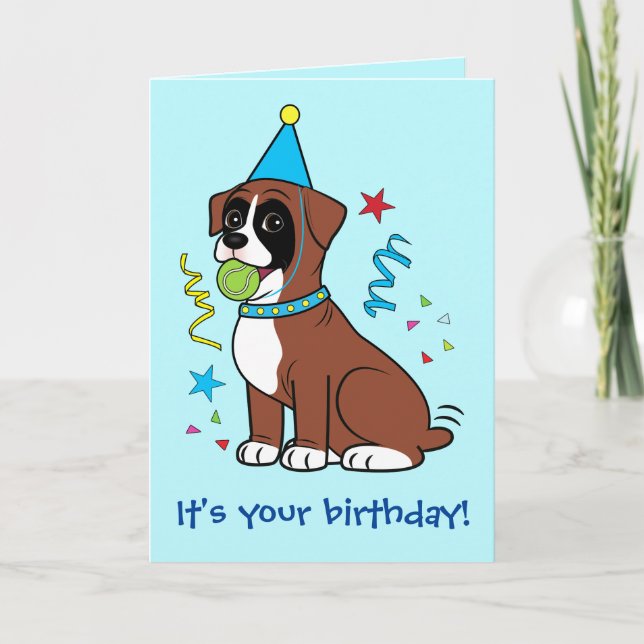 Birthday Boxer Puppy with Tennisball Card (Front)