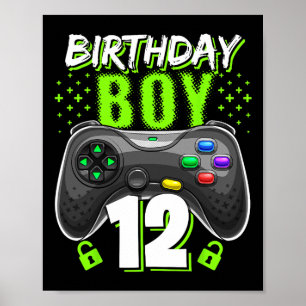 Birthday Boy 12 Video Game Controller Gamer 12th B Poster