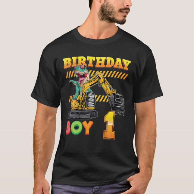 Birthday Boy 1 Year Old 1St Excavator Dinosaur Hap T-Shirt (Front)