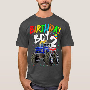 Birthday Boy 2 Year Old Monster ruck Flag 2nd Birt T-Shirt