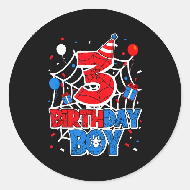 Birthday Boy 3 Year Old Sders 3rd Birthday Kids  Classic Round Sticker (Front)