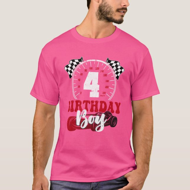 Birthday Boy 4 Race Car Birthday Party Racing girl T-Shirt (Front)