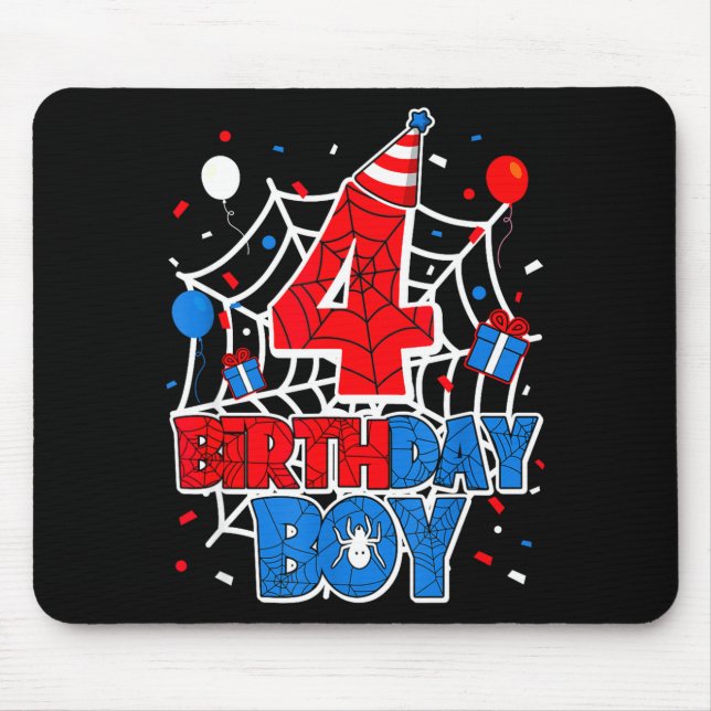 Birthday Boy 4 Year Old Sders 4th Birthday Kids  Mouse Mat (Front)