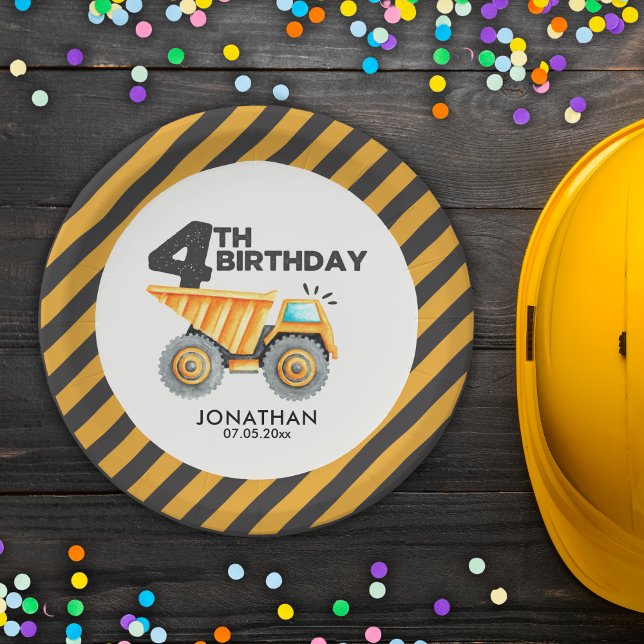 Birthday Boy 4th with Construction theme Paper Plate (Creator Uploaded)