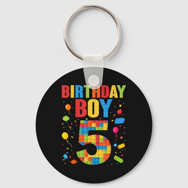 Birthday Boy 5 Year Old Building Blocks 5th Birthd Key Ring (Front)