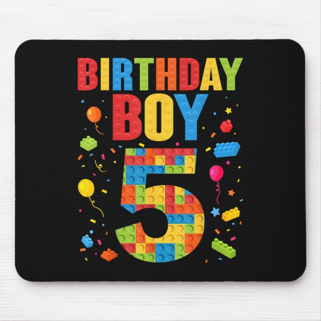 Birthday Boy 5 Year Old Building Blocks 5th Birthd Mouse Mat (Front)