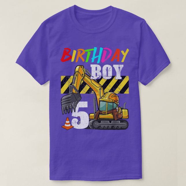 Birthday Boy 5th Excavator 5 Years Old Constructio T-Shirt (Design Front)