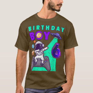 Birthday Boy 6 Gamer Dabbing Astronaut 6 Year Old T-Shirt