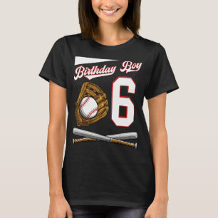 Birthday Boy 6 Party Cake Baseball Field Bat Catch T-Shirt