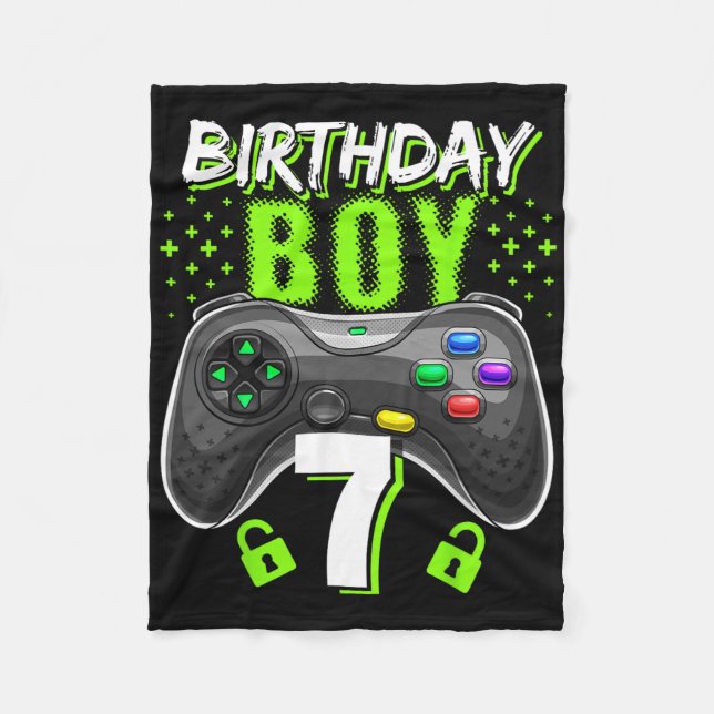 Birthday Boy 7 Video Game Controller Gamer 7th Bir Fleece Blanket (Front)