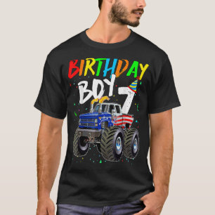 Birthday Boy 7 Year Old Monster Truck Flag 7th Bir T-Shirt