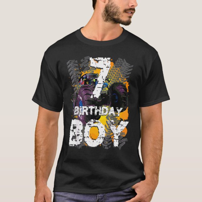 Birthday Boy 7 Years Old Monster Truck Matching Fa T-Shirt (Front)